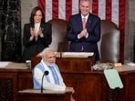 Prime Minister Narendra Modi arrives to address a joint meeting of Congress at the Capitol in Washington on Thursday. Vice President Kamala Harris and House Speaker Kevin McCarthy of Calif applaud. Prime Minister Narendra Modi arrives to address a joint meeting of Congress at the Capitol in Washington on Thursday. Vice President Kamala Harris and House Speaker Kevin McCarthy of Calif applaud.