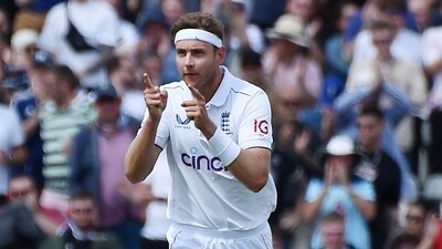 Stuart Broad celebrates after taking the wicket of Australia's Scott Boland (AP) Stuart Broad celebrates after taking the wicket of Australia's Scott Boland (AP)