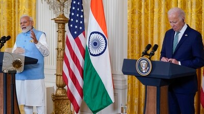 Prime Minister Narendra Modi speaks during a news conference with President Joe Biden in the East Room of the White House on Thursday, (AP) Prime Minister Narendra Modi speaks during a news conference with President Joe Biden in the East Room of the White House on Thursday, (AP)