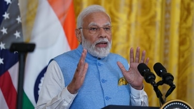Prime Minister Narendra Modi at a news conference with US President Joe Biden. (Bloomberg) Prime Minister Narendra Modi at a news conference with US President Joe Biden. (Bloomberg)