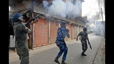 Kolkata, June 15 (ANI): Security personnel fire teargas shells amid violence in Bhangar during the filing of nominations for West Bengal Panchayat elections, in Kolkata on Thursday. (ANI Photo) (Saikat Paul) Kolkata, June 15 (ANI): Security personnel fire teargas shells amid violence in Bhangar during the filing of nominations for West Bengal Panchayat elections, in Kolkata on Thursday. (ANI Photo) (Saikat Paul)