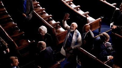 Narendra Modi, India's prime minister, center, exits after speaking during a joint meeting of Congress at the US Capitol in Washington, DC, US, on Thursday, June 22, 2023. (Bloomberg)