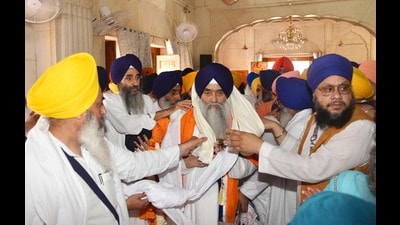 New Jathedar of Akal Takht Sahib Giani Raghbir Singh during his charge taking ceremony at Golden Temple in Amritsar, Thursday. (Sameer Sehgal /HT) New Jathedar of Akal Takht Sahib Giani Raghbir Singh during his charge taking ceremony at Golden Temple in Amritsar, Thursday. (Sameer Sehgal /HT)