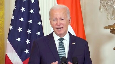 US president Joe Biden speaks during joint press conference. (PTI) US president Joe Biden speaks during joint press conference. (PTI)