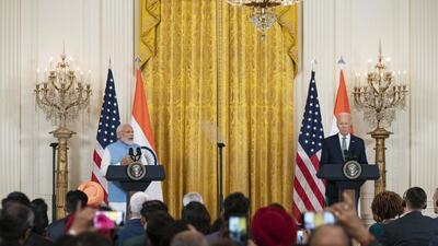 Prime Minister Narendra Modi and US President Joe Biden in Washington on Thursday. (Bloomberg) Prime Minister Narendra Modi and US President Joe Biden in Washington on Thursday. (Bloomberg)