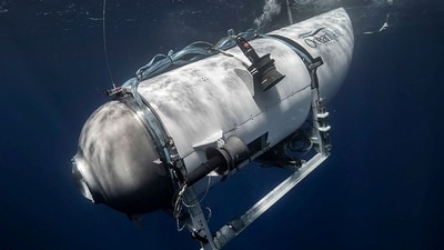 The Titan submersible, operated by OceanGate Expeditions to explore the wreckage of the sunken SS Titanic off the coast of Newfoundland, dives in an undated photograph. (REUTERS)