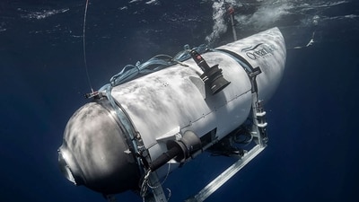 The Titan submersible, operated by OceanGate Expeditions to explore the wreckage of the sunken SS Titanic off the coast of Newfoundland, dives in an undated photograph. (REUTERS)
