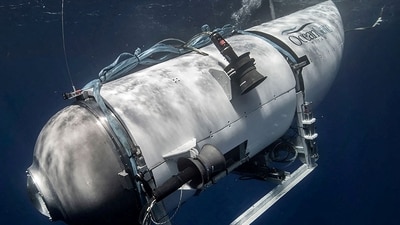 The Titan submersible, operated by OceanGate Expeditions to explore the wreckage of the sunken Titanic off the coast of Newfoundland, dives in an undated photograph (OceanGate Expeditions/Handout via REUTERS) (via REUTERS)