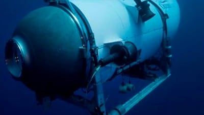 This undated image provided by OceanGate Expeditions in June 2021 shows the company's Titan submersible. (AP) This undated image provided by OceanGate Expeditions in June 2021 shows the company's Titan submersible. (AP)