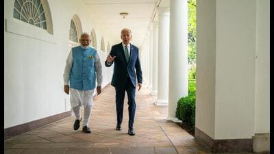 US President Joe Biden walks with Prime Minister Narendra Modi to the Oval Office of the White House. (REUTERS) US President Joe Biden walks with Prime Minister Narendra Modi to the Oval Office of the White House. (REUTERS)
