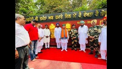 Union minister of state Arjun Ram Meghwal at Hussainiwala National Martyrs Memorial in Ferozepur on Thursday.