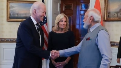 PM Modi along with US president Joe Biden and First Lady Jill Biden. (HT Photo) PM Modi along with US president Joe Biden and First Lady Jill Biden. (HT Photo)