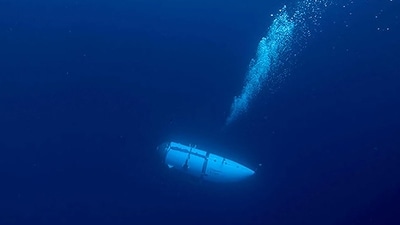 Image provided by OceanGate Expeditions, shows their Titan submersible during a descent in a file photo. (AFP) Image provided by OceanGate Expeditions, shows their Titan submersible during a descent in a file photo. (AFP)