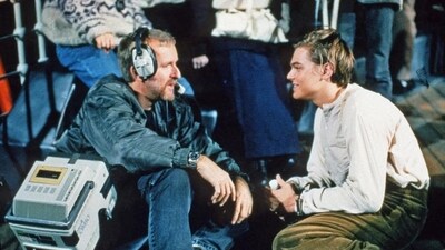 James Cameron and Leonardo DiCaprio on the sets of Titanic. James Cameron and Leonardo DiCaprio on the sets of Titanic.
