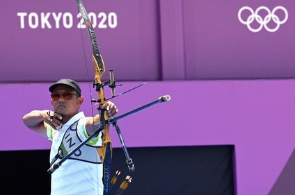 Tokyo 2020 Olympics - Archery - Men's Individual - 1/16 Finals - Yumenoshima Archery Field, Tokyo, Japan - July 28, 2021. Tarundeep Rai of India in action REUTERS/Clodagh Kilcoyne (REUTERS)
