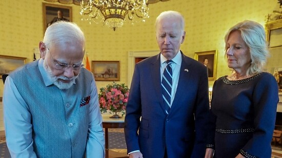 US President Joe Biden and First Lady Jill Biden gifted PM Modi a handmade, antique American book galley from the early 20th Century, according to the White House.&nbsp;(PIB)
