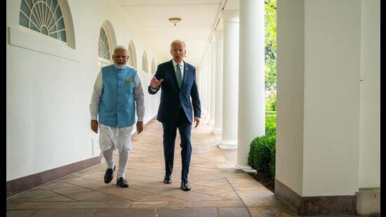 US President Joe Biden walks with Prime Minister Narendra Modi to the Oval Office of the White House. (REUTERS)
