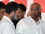 Congress leader Rahul Gandhi and party president Mallikarjun Kharge during a programme to address the party workers ahead of the Opposition leaders' meeting in Patna on Friday. Congress leader Rahul Gandhi and party president Mallikarjun Kharge during a programme to address the party workers ahead of the Opposition leaders' meeting in Patna on Friday.