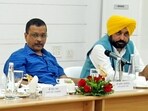 Delhi Chief Minister Arvind Kejriwal and Punjab Chief Minister Bhagwant Mann attend the Opposition leaders' meeting regarding a joint strategy for the 2024 Lok Sabha elections, in Patna on Friday.