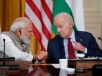 US President Joe Biden speaks with Prime Minister Narendra Modi and American and Indian business leaders in the East Room of the White House, Friday.&nbsp;