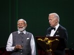 US President Joe Biden, right, and Narendra Modi, India's prime minister, during the state dinner at the White House. 