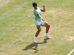 Carlos Alcaraz strikes a forehand to Jiri Lehecka during their Men's singles round of 16 match on day four of the Championships at The Queen's Club Carlos Alcaraz strikes a forehand to Jiri Lehecka during their Men's singles round of 16 match on day four of the Championships at The Queen's Club