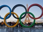 The Olympic rings set up in Paris, the venue for 2024 Games 
