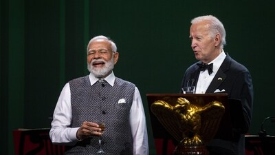 US President Joe Biden, right, and Narendra Modi, India's prime minister, during the state dinner at the White House. (Bloomberg) US President Joe Biden, right, and Narendra Modi, India's prime minister, during the state dinner at the White House. (Bloomberg)