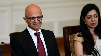 Satya Nadella, CEO of Microsoft, left, and Vrinda Kapoor, co-founder of 3rdiTech, during the meeting with PM Modi and President Joe Biden. (AP) Satya Nadella, CEO of Microsoft, left, and Vrinda Kapoor, co-founder of 3rdiTech, during the meeting with PM Modi and President Joe Biden. (AP)