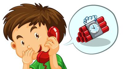 Boy make emergecy call for bombing illustration Boy make emergecy call for bombing illustration
