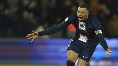 PSG's Kylian Mbappe celebrates after scoring. (AP) PSG's Kylian Mbappe celebrates after scoring. (AP)
