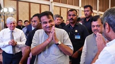 Mumbai, India – June 23, 2023: Union Minister for Road Transport and Highways Nitin Gadkari during "The Blueprint of Progress Unleashing Economic Growth through Infrastructure Development “ prepared by Public Policy Research Center, New Delhi, on the occasion of the completion of 9 transformational year of Modi Govt, at Worli, in Mumbai, India, on Friday, June 23, 2023. (Photo by Bhushan Koyande/HT Photo)