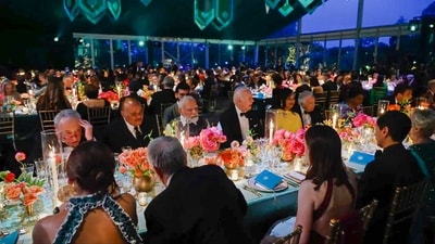 United States President Joe Biden and First Lady Jill Biden on Thursday hosted a state dinner for Prime Minister Narendra Modi at the White House with over 380 guests attending the lavish event. (PTI) United States President Joe Biden and First Lady Jill Biden on Thursday hosted a state dinner for Prime Minister Narendra Modi at the White House with over 380 guests attending the lavish event. (PTI)