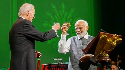 PM Modi raised a toast to good health, prosperity and the pursuit of happiness, liberty, and equality and to the ever-lasting bonds of friendship between India and the United States. (PTI) PM Modi raised a toast to good health, prosperity and the pursuit of happiness, liberty, and equality and to the ever-lasting bonds of friendship between India and the United States. (PTI)