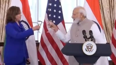 Prime Minister Narendra Modi during a luncheon hosted by US Vice-President Kamala Harris at the White House in Washington on Friday, (PTI) Prime Minister Narendra Modi during a luncheon hosted by US Vice-President Kamala Harris at the White House in Washington on Friday, (PTI)