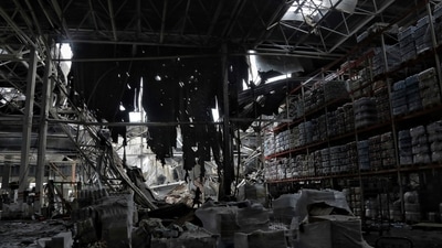 A storehouse is damaged after a nightly Russian rocket attack in Odesa, Ukraine, Wednesday, June 14, 2023. Officials say Russian forces have fired cruise missiles at the southern Ukrainian city of Odesa overnight and shelling has destroyed homes in the eastern Donetsk region, killing at least six people and injuring more than a dozen others. (AP Photo/Nina Lyashonok) (AP) A storehouse is damaged after a nightly Russian rocket attack in Odesa, Ukraine, Wednesday, June 14, 2023. Officials say Russian forces have fired cruise missiles at the southern Ukrainian city of Odesa overnight and shelling has destroyed homes in the eastern Donetsk region, killing at least six people and injuring more than a dozen others. (AP Photo/Nina Lyashonok) (AP)
