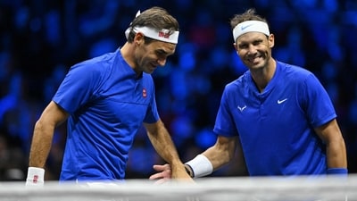 Roger Federer (L) and Rafael Nadal (R) during Laver Cup. Roger Federer (L) and Rafael Nadal (R) during Laver Cup.