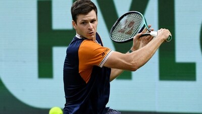 Poland's Hubert Hurkacz in action during his round of 16 match against Netherlands' Tallon Griekspoor (REUTERS)