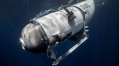 The Titan submersible, operated by OceanGate Expeditions to explore the wreckage of the sunken Titanic off the coast of Newfoundland, dives in an undated photograph (via REUTERS)