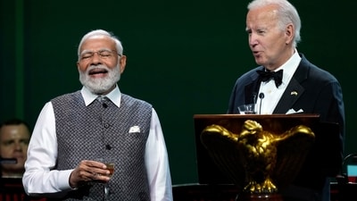 President Joe Biden offers a toast during a State Dinner for India's Prime Minister Narendra Modi at the White House in Washington, Thursday, June 22, 2023. (AP) President Joe Biden offers a toast during a State Dinner for India's Prime Minister Narendra Modi at the White House in Washington, Thursday, June 22, 2023. (AP)
