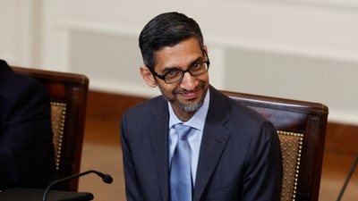 Sundar Pichai, CEO of Google, reacts during a meeting with US President Joe Biden, Prime Minister Narendra Modi and senior officials and CEOs of top American and Indian companies. (REUTERS)