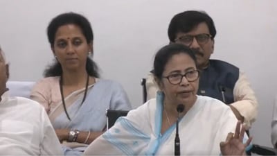 West Bengal chief minister and TMC supremo Mamata Banerjee during the press conference followed the opposition meeting in Patna on Friday. (ANI) West Bengal chief minister and TMC supremo Mamata Banerjee during the press conference followed the opposition meeting in Patna on Friday. (ANI)