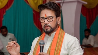 Union Minister Anurag Thakur addresses a meeting in Mumbai, Tuesday. (PTI)