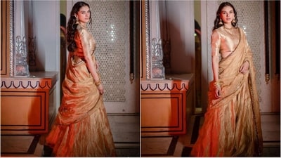 A few days back, Aditi delighted everyone with her ethnic inspiration, stepping out in a mesmerizing cream-colored lehenga. The lehenga was adorned with intricate gotta patti work, beautifully accentuating the borders and adding a touch of elegance to her ensemble. (Instagram/@sanamratansi ) A few days back, Aditi delighted everyone with her ethnic inspiration, stepping out in a mesmerizing cream-colored lehenga. The lehenga was adorned with intricate gotta patti work, beautifully accentuating the borders and adding a touch of elegance to her ensemble. (Instagram/@sanamratansi )