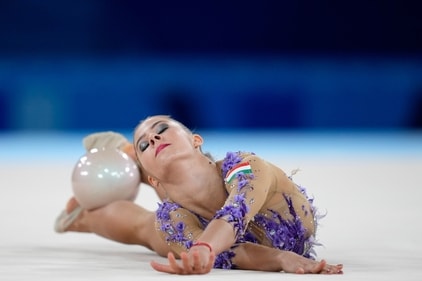 Fanni Pigniczki, of Hungary, performs during the rhythmic gymnastics individual all-around qualifier at the 2020 Summer Olympics, Friday, Aug. 6, 2021, in Tokyo, Japan. (AP Photo/Natacha Pisarenko) (AP)