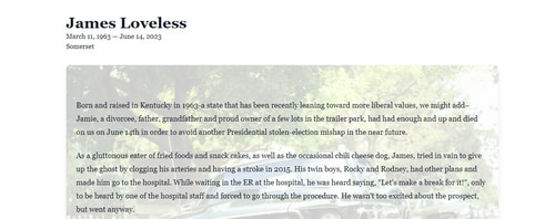The obituary went viral. (Pulaski Funeral Home)