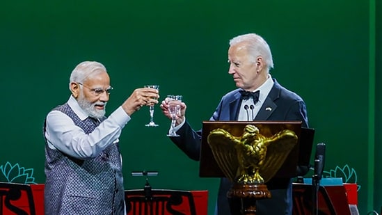 Further PM Modi requested President Biden to join him for a toast as the two leaders addressed the State dinner event at the White House.&nbsp;(PTI)