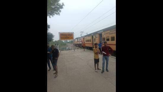 Passengers at Pillu Khera railway station on Friday. (HT photo)
