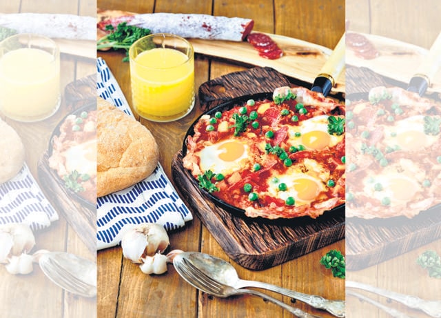 In Spain, the shakshuka can include ham and chorizo. In Spain, the shakshuka can include ham and chorizo.