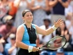 Latvia's Jelena Ostapenko celebrates winning against Russia's Anastasia Potapova, in their women's semi final match Latvia's Jelena Ostapenko celebrates winning against Russia's Anastasia Potapova, in their women's semi final match